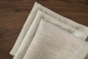 
                  
                    Load image into Gallery viewer, set of 3 linen tea towels in the pale sandy, striped and natural colors
                  
                
