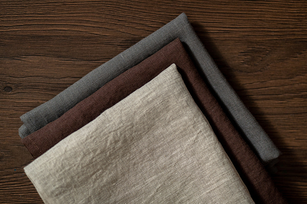 
                  
                    Load image into Gallery viewer, linen towels in the 3 varieties of color, grey, pale sandy and brown
                  
                