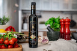 extra virgin olive oil, bottle size of 0,5L, on the table, in the kitchen